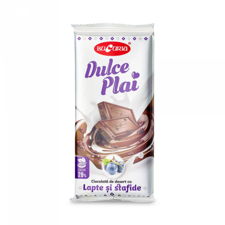 Шоколад "Дулче Плай" с молоком и изюмом, 90 г.